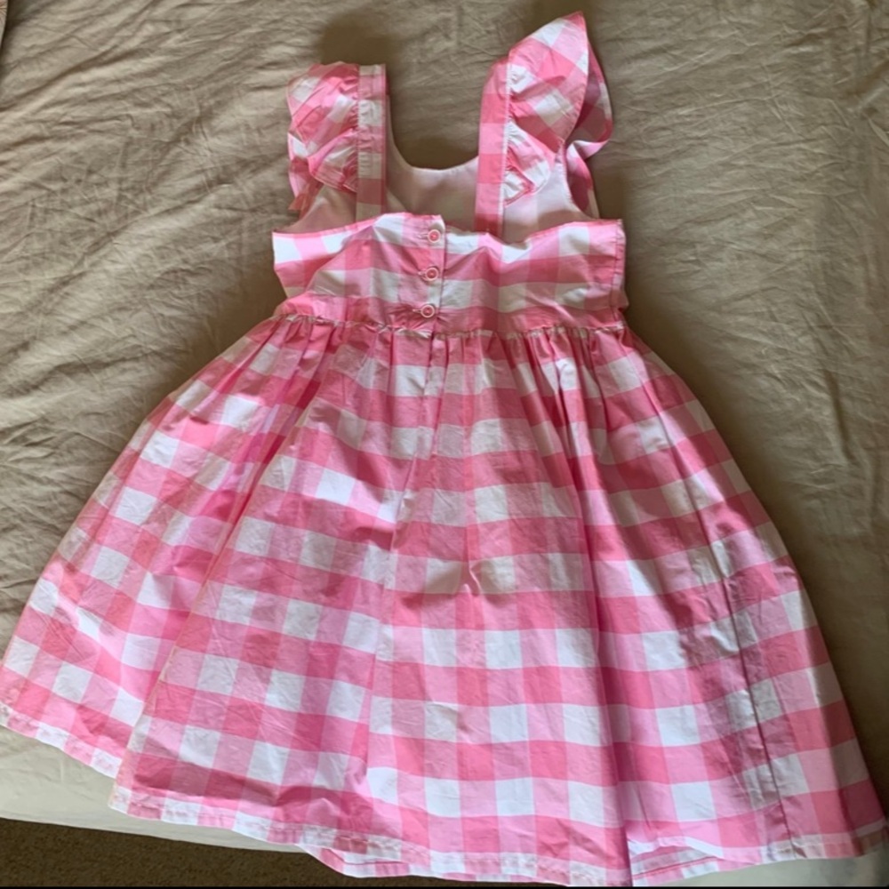 Fit & Flare Pink Gingham Ruffle Sleeve Girls Dress Knee Length Button Accent - Picture 2 of 2
